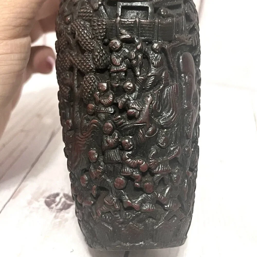Chinese Vintage Carved Ornate War Scene Vase